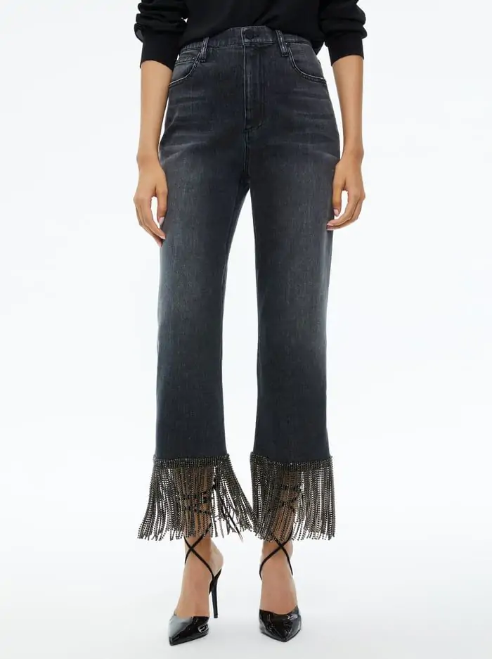 AMAZING CRYSTAL FRINGE HEM JEAN